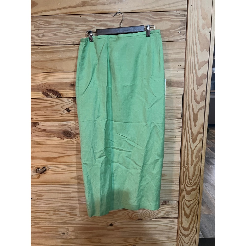 Jessica Howard Green Linen 2 Piece Dress Long Skirt Embroidered Top Women's 14 - Picture 3 of 7
